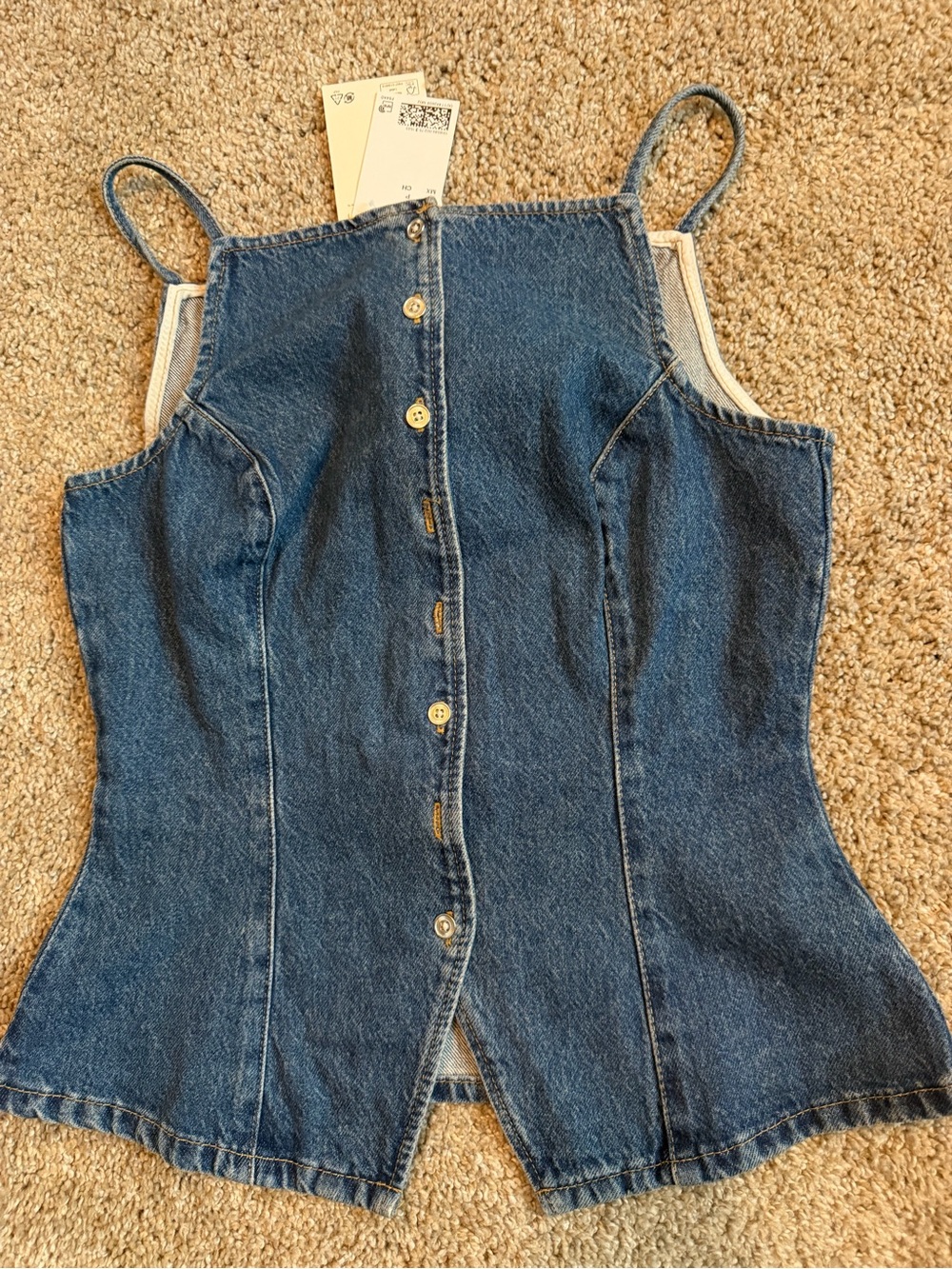 Divided Dark Blue Denim Button-Front Corset Top, Sz Small
